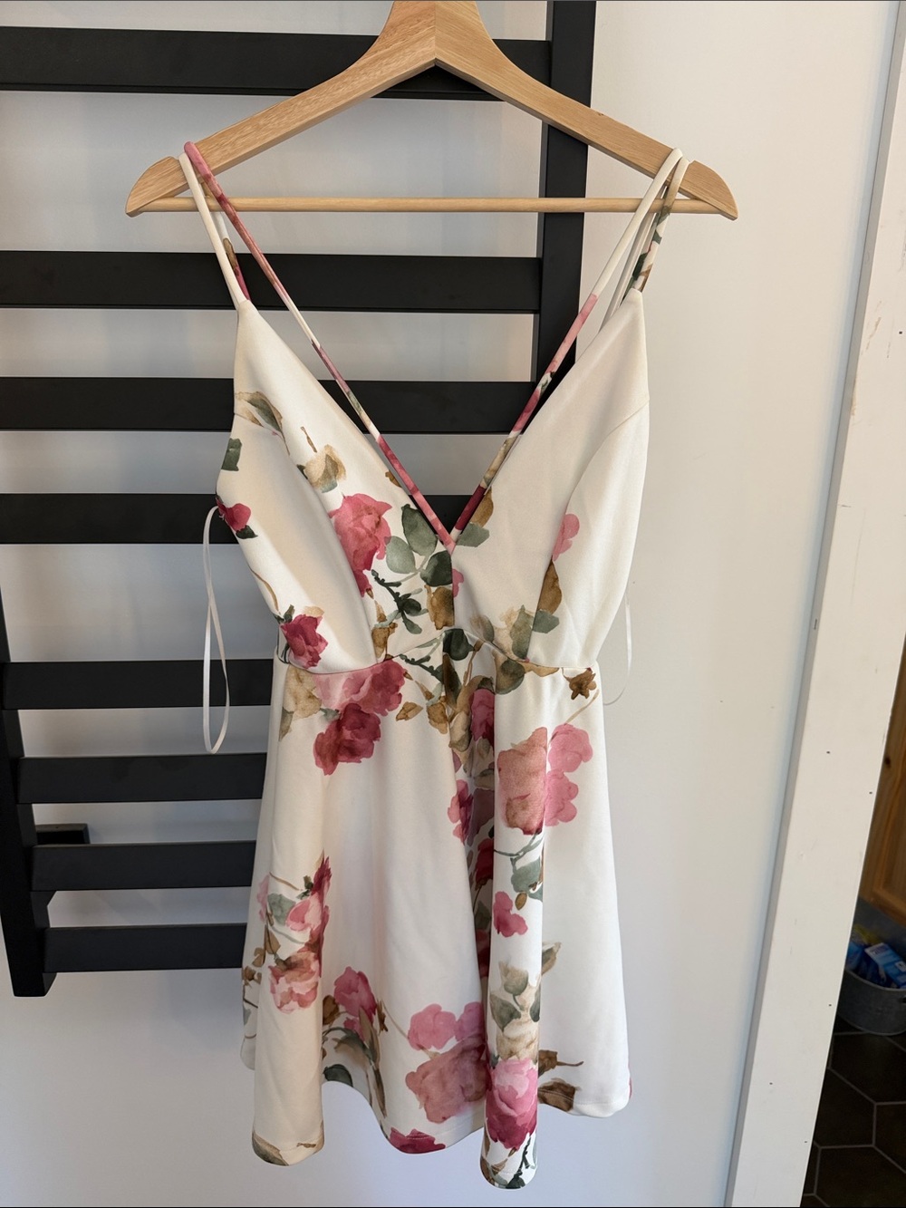 Lovely Day White Mini Dress with Pink Floral Print